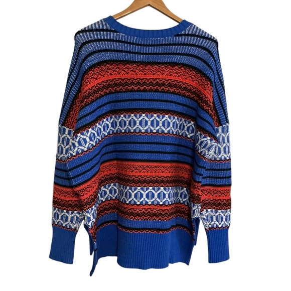 NWT BCBG Max Azria Oversized High Low‎ Jacquard Electric Blue Combo Sweater L - Picture 7 of 10
